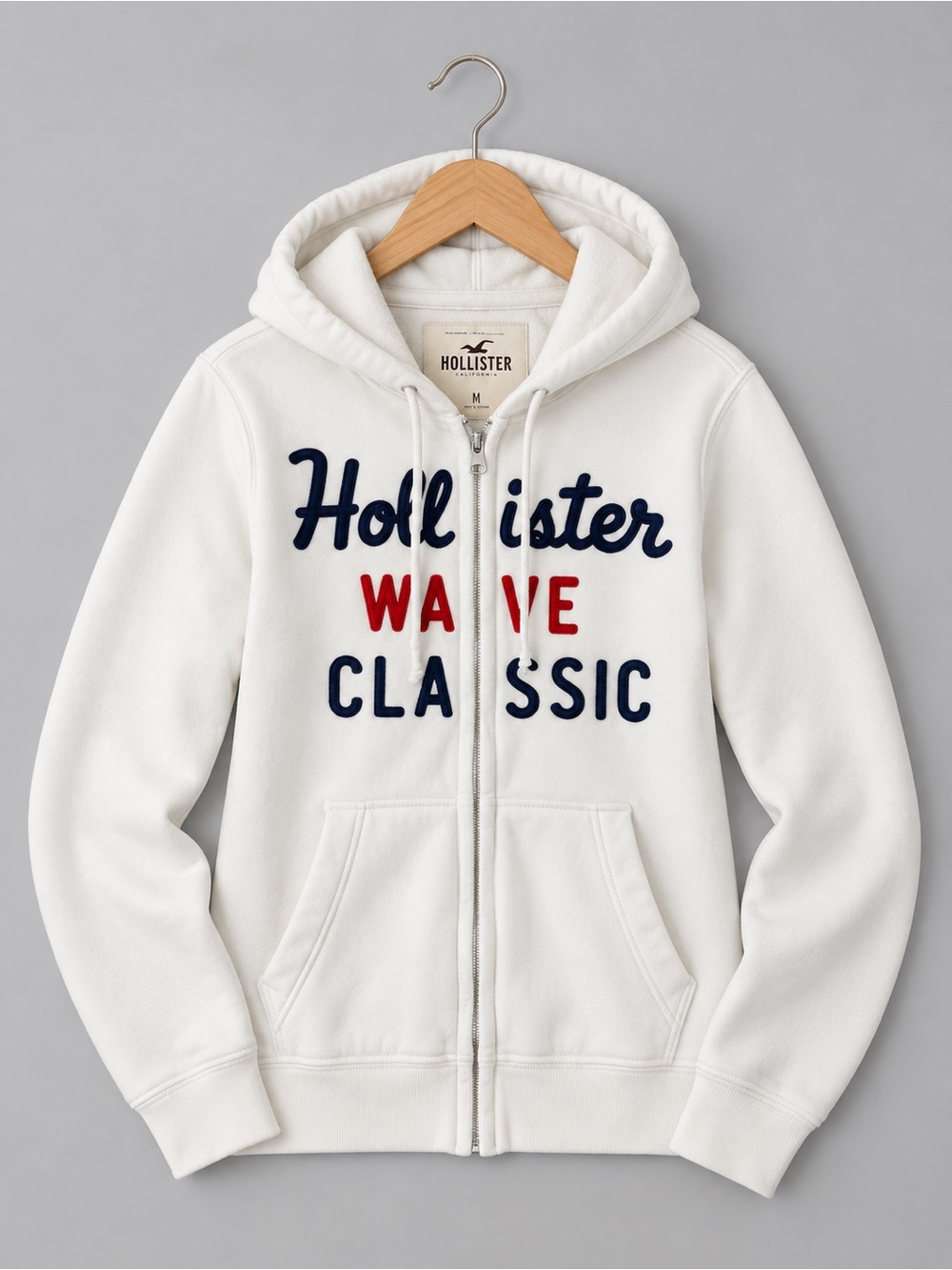 Vintage Y2K Hollister Wave Classic Full Zip Hoodie Cream White Size M